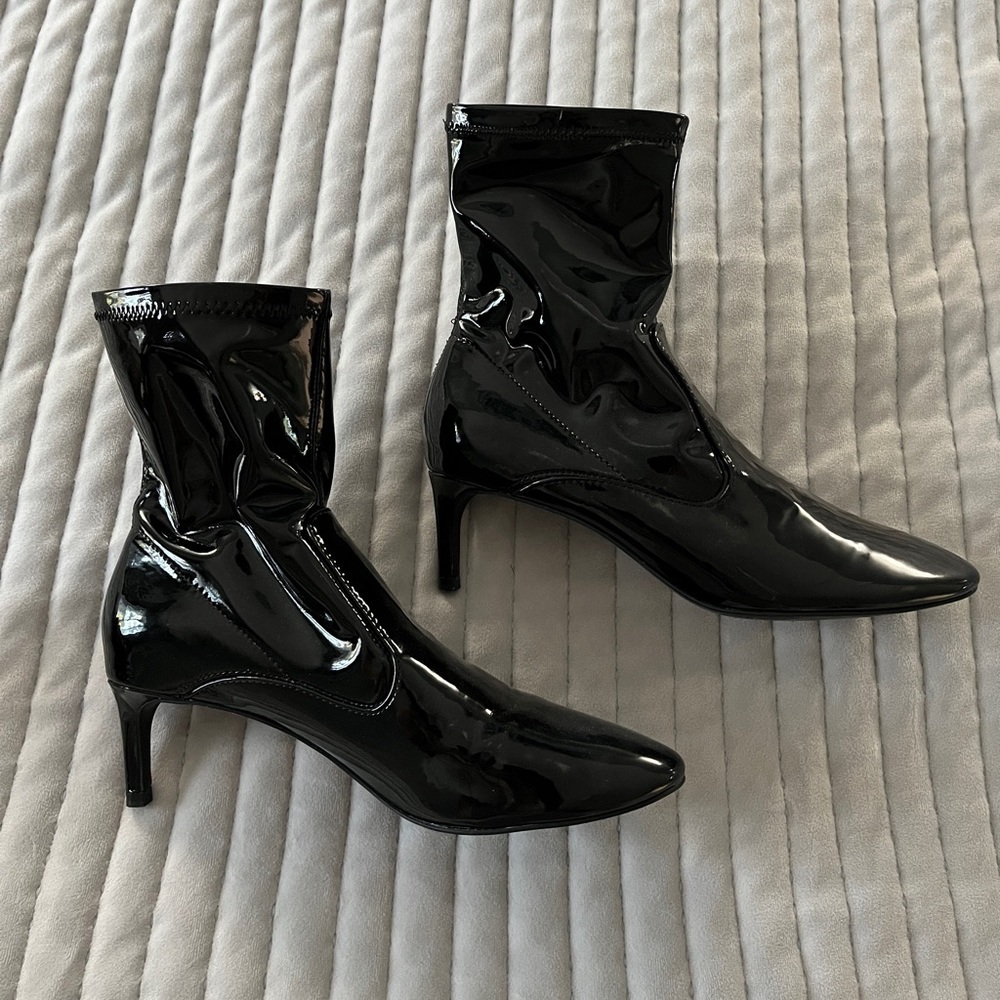 Zara Black Patent Heeled Boots